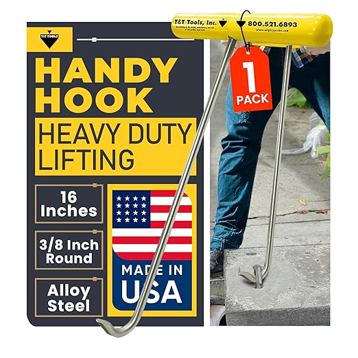 T&T Tools Handy Hook – 16" Stainless Steel Manhole Cover Hook, Puller, Dowel Pin Puller, Heavy-Duty Tool for Lifting Riser Covers, Steel Grates, Septic Tank Lids, Moving Machinery, 3/8" Standard Duty