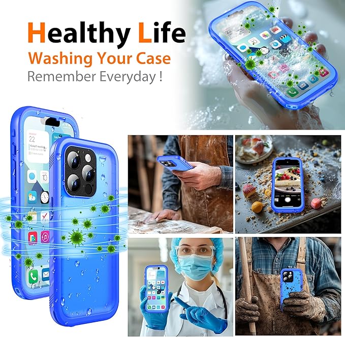 Cozycase for iPhone 15 Pro Waterproof Shockproof Dustproof Case - Heavy Duty/360 Full Body/Military Grade/Protective/Rugged 【8FT Drop Proof】 Built in Screen/Camera Protector with Lanyard Blue