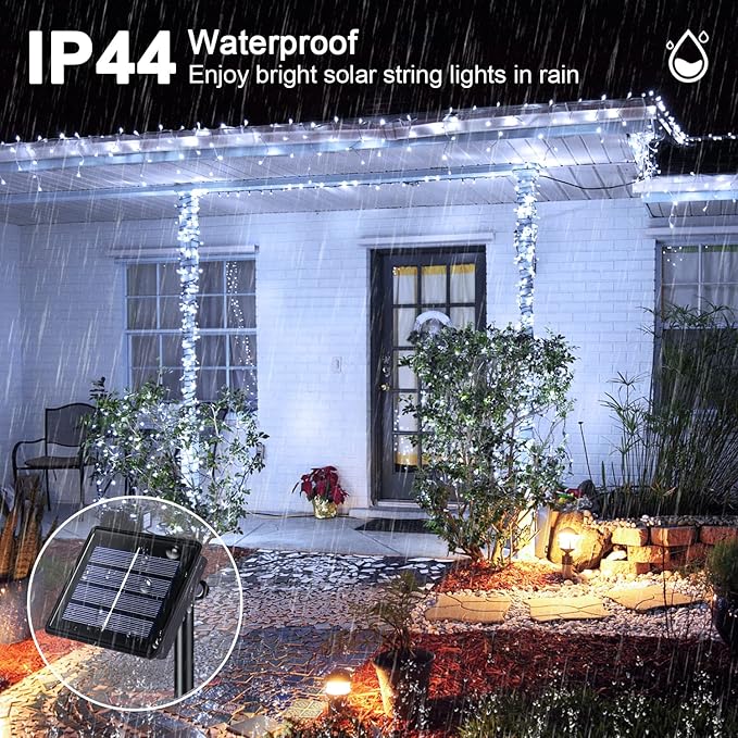 JMEXSUSS 2 Pack Solar String Lights Outdoor Waterproof, Total 400 LED 151FT Solar Christmas Lights Outdoor, 8 Modes Christmas Light for Outside Patio Yard Tree Decorations, White