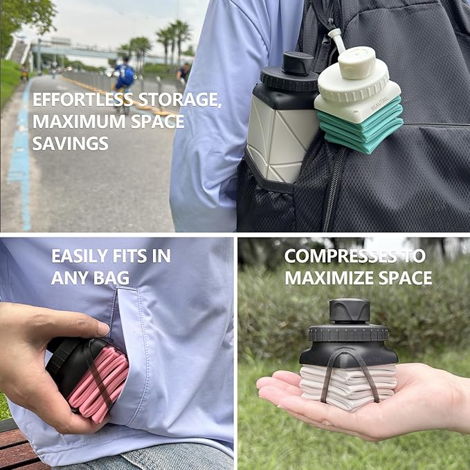 BEAUTAIL Collapsible Water Bottles, Silicone Foldable Water Bottle 610ml, BPA-Free Portable Reusable Leakproof Bottle for Gym Travel Camping Hiking Sports Outdoor, 1 Pack (Pink)