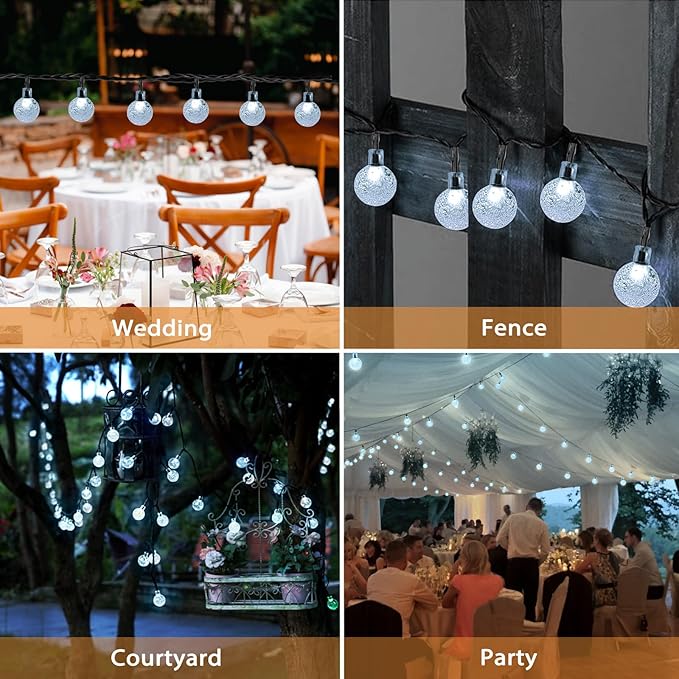 Outdoor Solar String Lights, 2x46FT 66LED 8Modes Crystal Solar Powered Christmas Fairy String Lights Waterproof for Outside Yard Fence Easter Holiday Party Garden Decor 2Pack(Pure White)