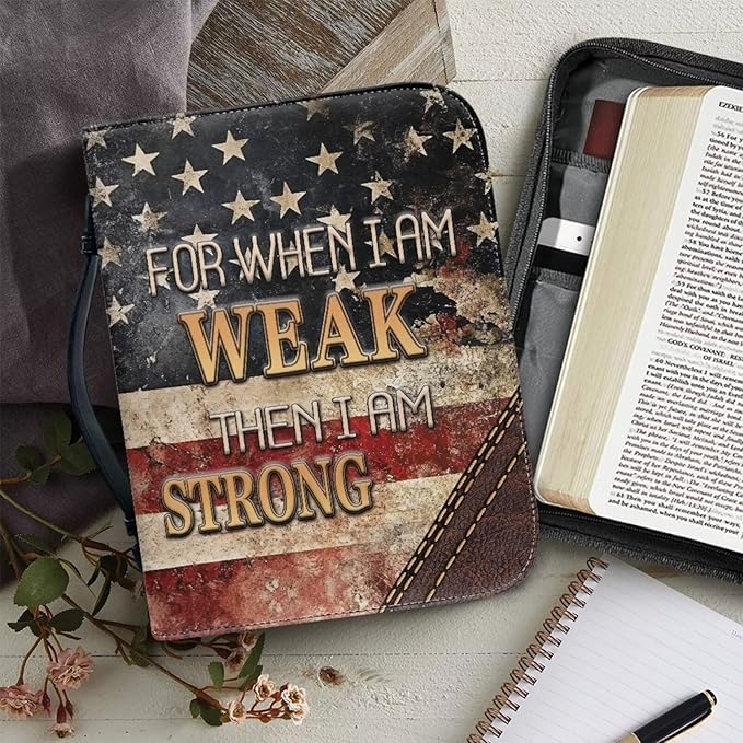 Medium Bible Cover Case for Women Men Amercan Flag and Cross PU Leather Bible Case with Bookmark Church Bag Book Carrying Case Bible Cover for Women Men Bible Case for Men Women