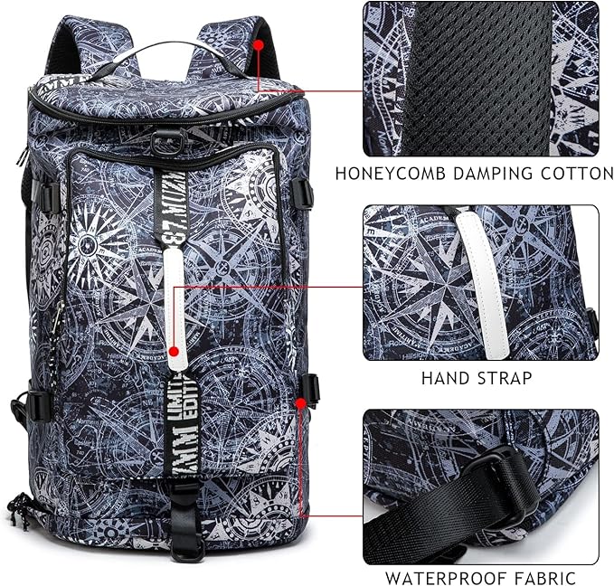 Gym Duffle Bag Waterproof black Laptop Backpack Suitable for Hiking, Fishing, Travel 40L Large Capacity Trendy Cool Lightweight Backpack for Men and Women