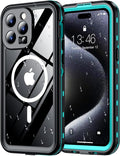 Red2Fire for iPhone 15 Pro Case Waterproof, [Built-in Screen Protector & Camera Protector][Compatible with MagSafe][Full Body Shockproof][IP68 Waterproof][Dustproof] Phone Case 6.1" Blue/Clear