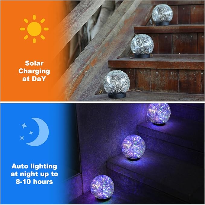 MLKNK Solar Globe Lights Outdoor Waterproof-Solar Balls-Solar Garden Lights-Orbs for Outside 8 Pack Cracked Glass Ball for Lawn Patio Yard Backyard Decorations