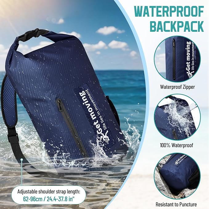 BKNOOU Dry Bag Waterproof Backpack for Women Men, 10L/20L Roll Top Dry Bags for Kayaking Waterproof Bag for Travel, Boating, Beach, Camping, Hiking & Rafting, Dry Storage Bag with Phone Pouch