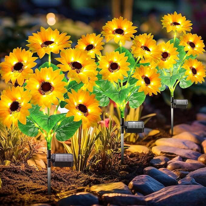 Solar Lights Outdoor Garden Decor, Upgraded 6 Pack with 36 Sunflowers, Auto On/Off Solar Flowers, Waterproof Garden Lights for Yard Patio, Gift for Mother