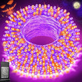 Pooqla Halloween Lights, 66 ft 200 LED Indoor Outdoor Halloween String Lights Plug in, Connectable 8 Modes Clear Wire Twinkle Fairy String Lights for Xmas Tree Decoration Clear wire, Orange and Purple