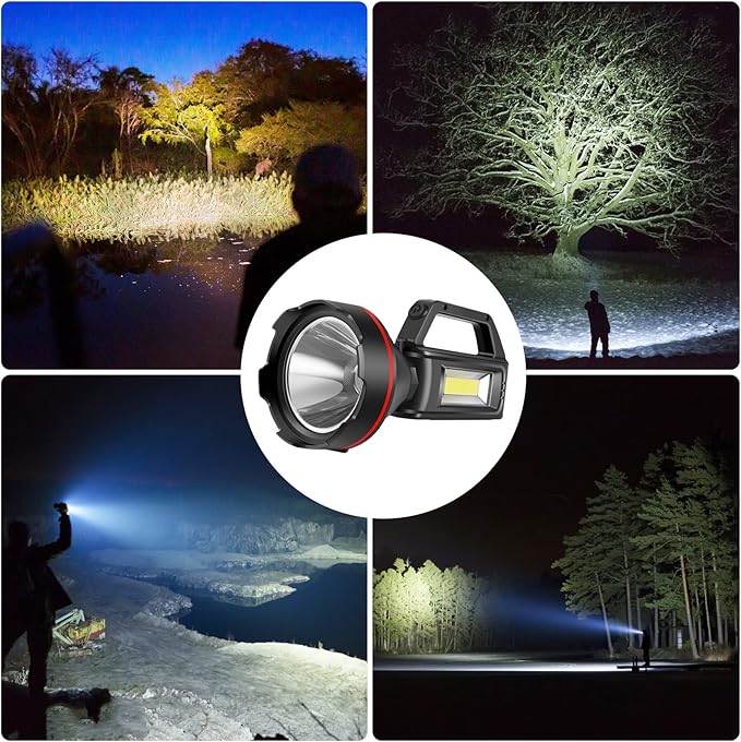 Rechargeable Spotlight Flashlight, High Lumens Handheld Spotlight,LED Searchlight with Shoulder Strap and USB Output for During Hurricane,Emergency, Storms, Outages,Hunting , Hiking, Camping(Black1)