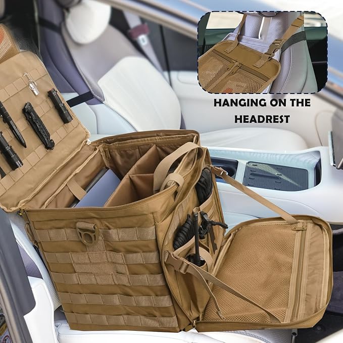 SCAVATA Patrol Bag Law Enforcement, Police Gear Car Front Seat Vehicle Organizer Bags with MOLLE System (Khaki)