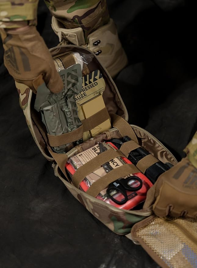 RHINO RESCUE IFAK Trauma Kit with C-A-T Tourniquet for Wound Care, Tactical First Aid Kit Molle Pouch for Military, Combat, Car, Camping, Hiking, Travel (Black)