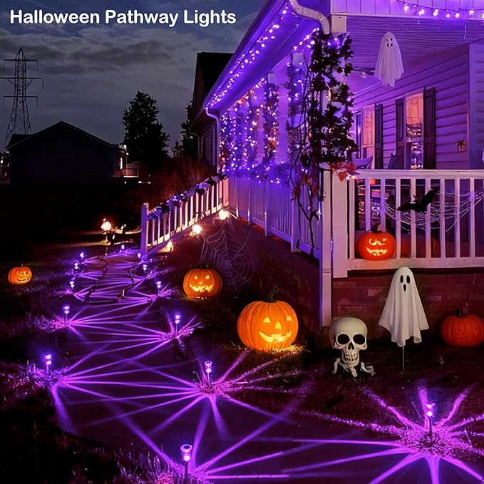 Christmas Solar Lights Outdoor 10 Pack Solar Pathway Lights Outdoor Halloween Decorations Waterproof Yard Lighting for Driveway Garden Walkway Path Landscape Lawn