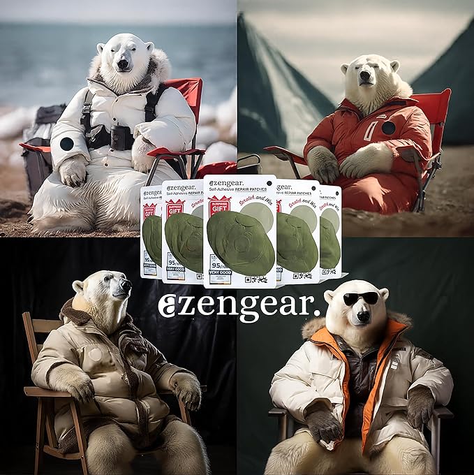 aZengear Repair Patches - Waterproof, Self-Adhesive, Tear-Cold-Heat-Resistant Polyester Fabric to Fix Down Jacket, Puffer, Snowsuit, Shoe, Tent, PVC, Clothing, Upholstery (Olive Green)