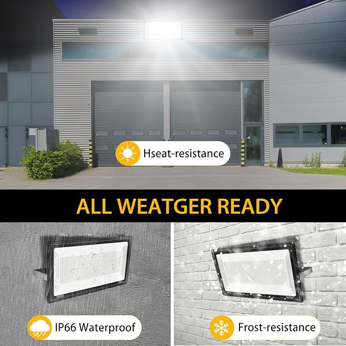 YANYCN 500W LED Flood Light Outdoor,2750W Equivalent Super Bright FloodLight with Plug,58600LM 5000K Daylight White IP66 Waterproof Commercial Lighting for Sports Fields,Counts,Arena,Stadium