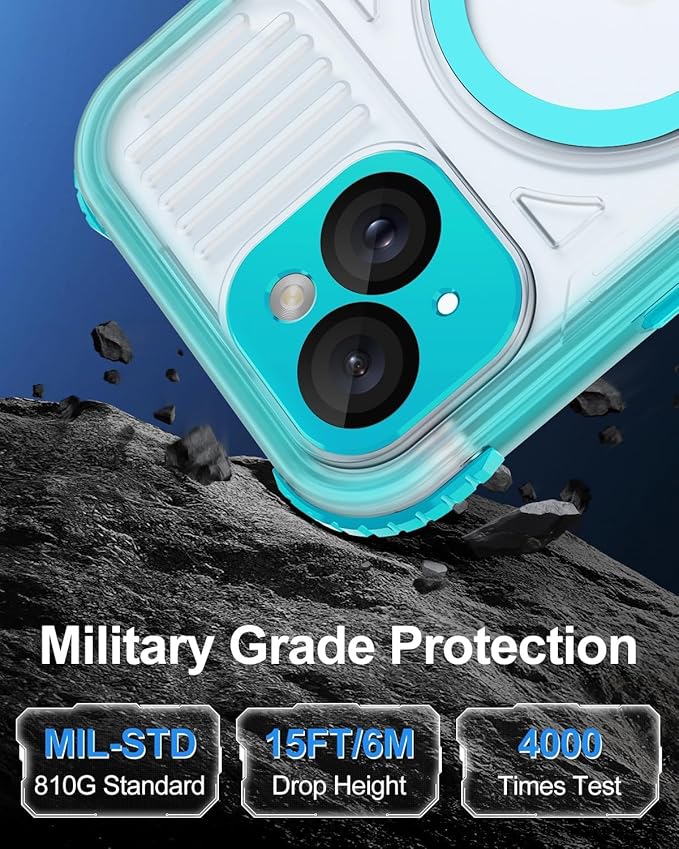 for iPhone 15 Waterproof Case with Magsafe, Built-in [Camera & Screen Protector] [Lanyard], IP68 Water Proof Full Body Dustproof Heavy Duty Frosted Protective Phone Cover, 6.1" Teal