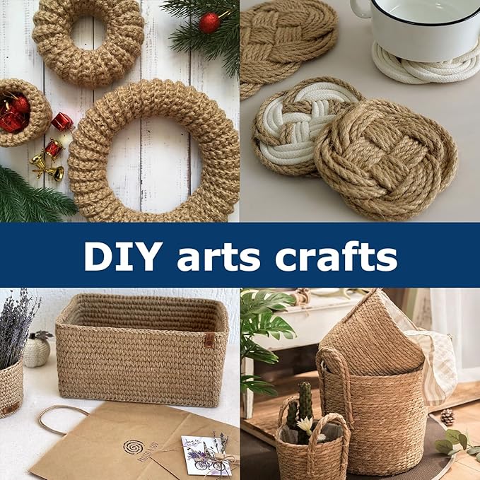 Vanhench Jute Rope 4mmX120FT, Rope for Crafts Projects Cat Scratcher Scratching Post Tree Gift Wrapping Arts & Crafts Home Decoration Packing Material Christmas Twine Bulk Heavy-Duty (Brown)