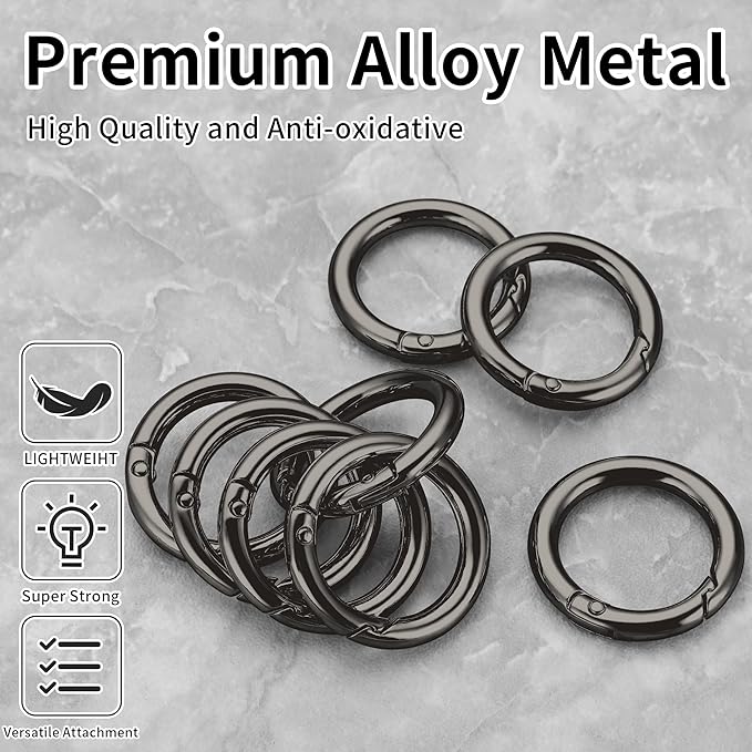 Gkeygo Key Ring Clip, 1 Inch Keychain Rings, 8 Pack Round Carabiner Clip for Keys, Buckle, Bags, Purses - Key Chain Hooks Replacement Keychains Lanyard DIY Crafts, Gunmetal