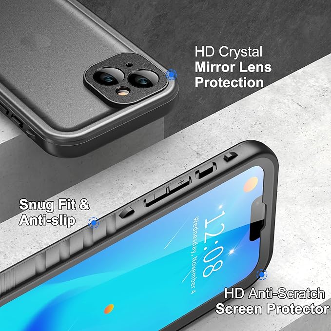 SPORTLINK for iPhone 14 Case - IP68 Waterproof Military Protective Full Body Heavy Duty Shockproof 360 Sealed Dustproof with Camera Screen Protector Cover for i Phone 14 6.1" Black