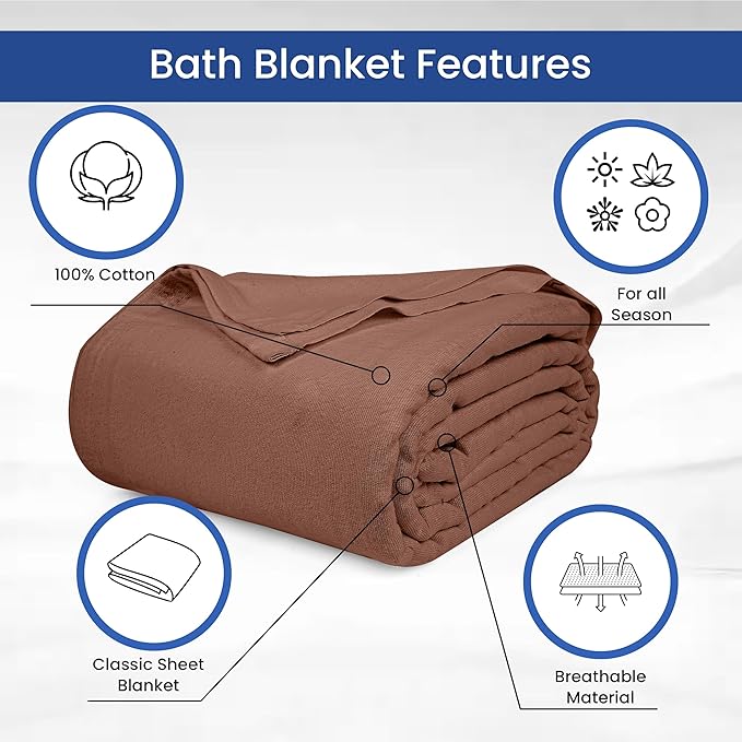Linteum Textile Supply 100% Cotton Hospital Patient Bath Blanket, Bed Bath Sheet, Twin Blanket Lightweight Sheet Blankets 70x90 in, 1.75 lb. Chocolate