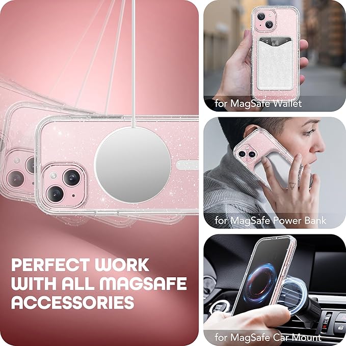 TIESZEN for iPhone 15 Case, Compatible with MagSafe, Built-in Privacy Screen Protector and Camera Protection, Anti Spy Full Body Dustproof Shockproof Hard Phone Case 6.1",Shiny Clear