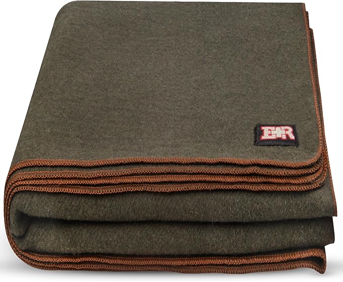 Ever Ready First Aid Military Wool Blanket - 95% Wool, Washable, Perfect for Outdoors, Picnics, Travel, Car & Bushcraft Emergency Blanket, 96" x 96" 6.65 lbs. - Olive Drab Green - Queen Size