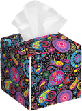 Tissue Box Cover Square,Boho Mandala Flowers and Paisley Tissue Box Holder Waterproof Leather Facial Paper Case Modern Home Decoration for Bedroom Dresser Night Stand Office Desk