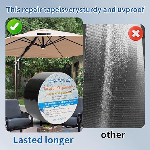 Tent Repair Tape, Black Tape Heavy Duty, Weatherproof Resistant - Instant Fix for Tarps, Tents, Truck Covers, Camping Gear - 2" x 25ft