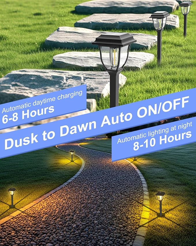 Solar Pathway Lights 12 Pack Mini Outdoor 3000K Bright Auto On/Off Solar Garden Lights Long Lasting Solar Powered Landscape Light for Path Yard Walkway Lawn Driveway Decor Lighting - Warm White