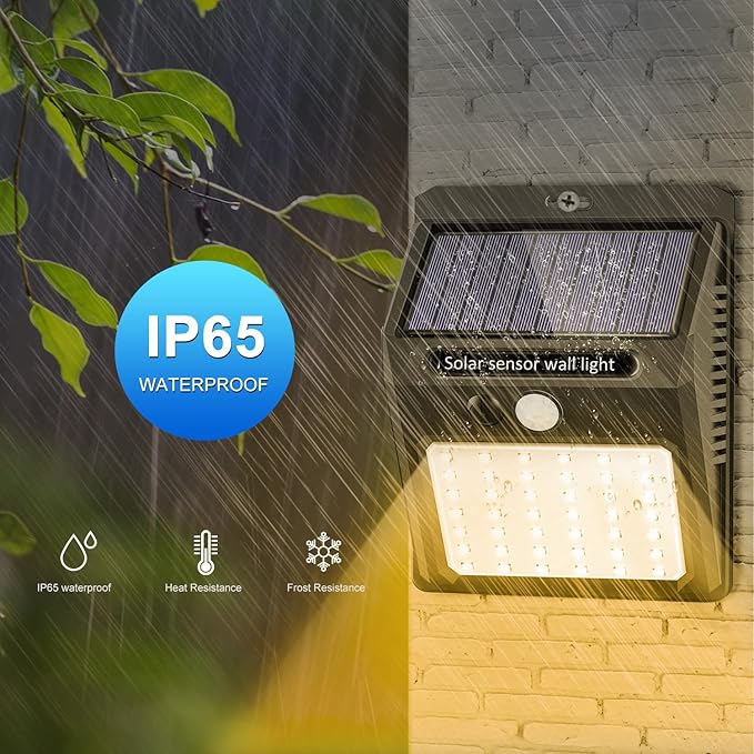 SEZAC Solar Lights Outdoor, 10 Pack Solar Motion Sensor Outdoor Lights with 3 Lighting Modes, IP65 Waterproof Solar Fence Lights for House (Warm White)