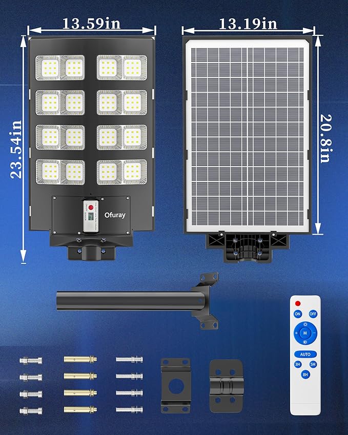 Ofuray Solar Street Lights Outdoor,Solar Security Flood Lights Parking Lot Lights Commercial Dusk to Dawn, 6500k Waterproof Led with Remote Control Motion for Street,Court,Barn (Of-2600W 268000Lm)