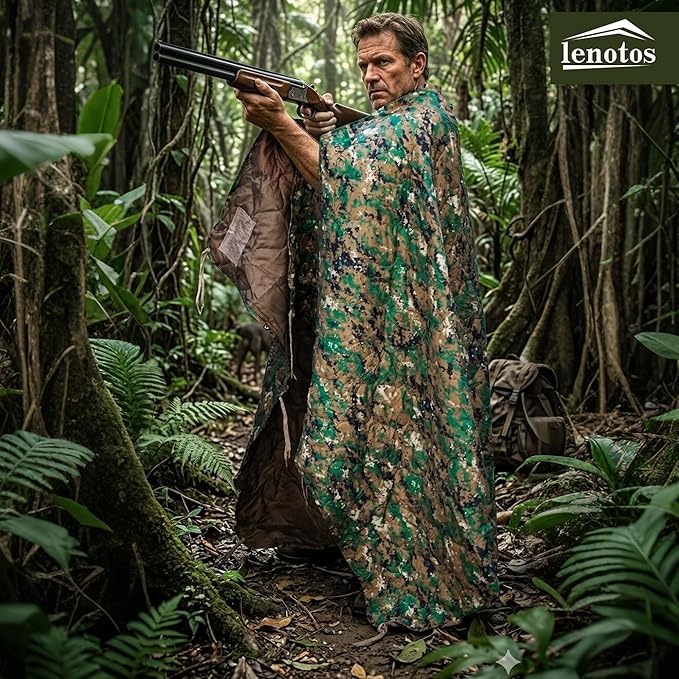 Lenotos Woobie Blanket, Thermal Insulated Military Poncho Liner, Water-Resistant, Portable, Insulation, for Hiking, Survival with Compression Carry Bag (Marpat)