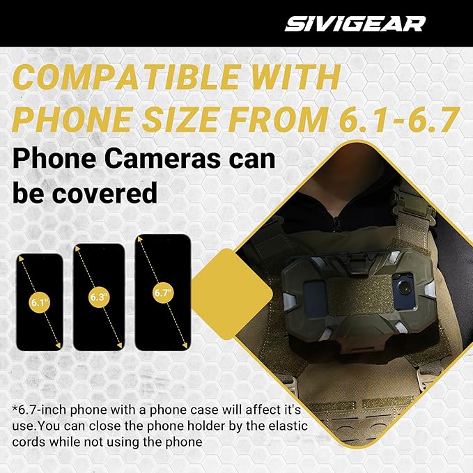 Tactical Molle Phone Holder for Plate Carrier Vest, Quick Release & Adjustable Phone Mount, Compatible with 4.7-6.7 inch Smart Phones, Durable Tactical Accessories for Outdoor Enthusiasts