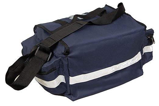 Primacare KB-RO74-B First Responder Trauma Bag, 17" x 9" x 7", Blue — EMT/EMS Medical Supply Organizer with Padded Dividers, Multiple Compartments, Side Pockets, Reflective Strip, Durable Design