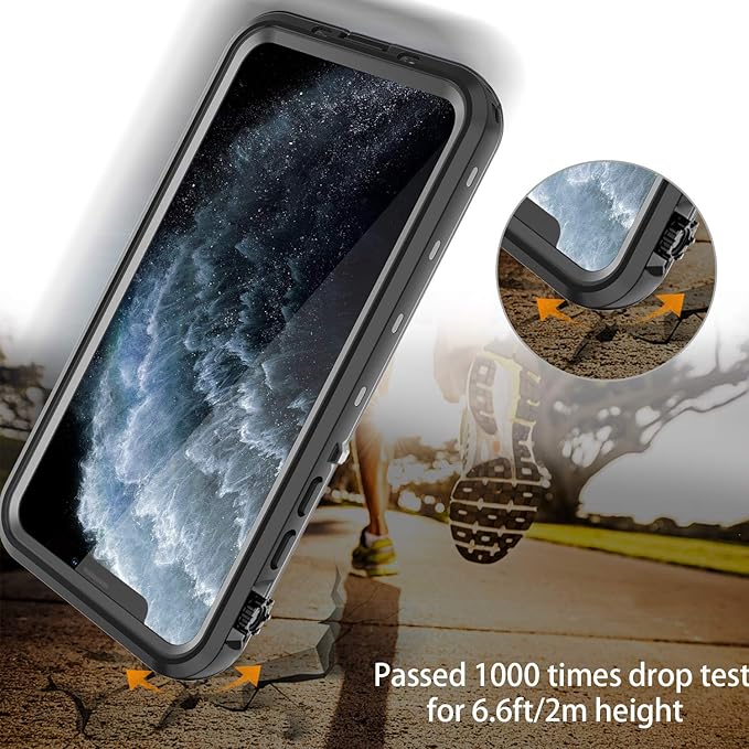 iPhone 11 Pro Max Waterproof Rugged Case - Slim Design with Built-in Screen Protector, Shockproof, 6.5" (Black&Gray)