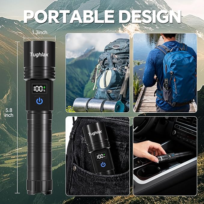 LED Rechargeable Flashlights 9900 High Lumens 2Pack, Super Bright Flashlight, Zoomable Powerful Camping Flashlights with LCD Digital Display, 5 Modes Waterproof Flash Light for Home