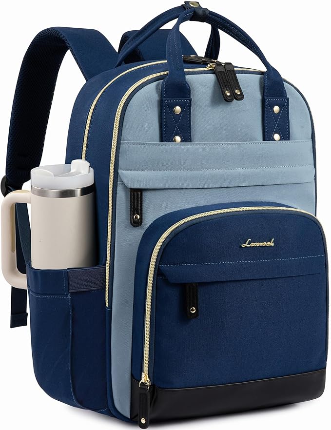 LOVEVOOK Laptop Backpack for Women with Giant Tumbler Holder Pocket,15.6 inch School College Bookbag Nurse Teacher Backpack,Work Travel Backpack Purse Laptop Computer Bag,Indigo blue-Mint green-Indigo