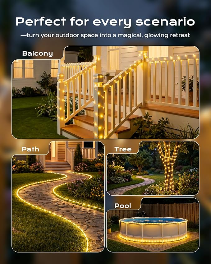 Brightown 2 Pack Solar Rope Lights, Total 78FT 200LED Warm White Solar String Lights Outdoor, IP65 Waterproof Solar Powered Fairy Lights with 8 Lighting Modes for Yard Garden Patio Tree Decoration