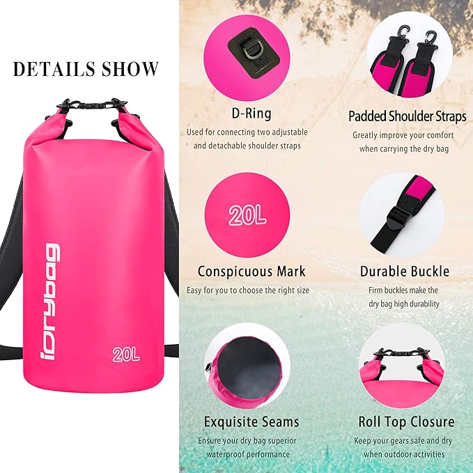 IDRYBAG Dry Bag for Kayaking Waterproof 2L/5L/10L/15L/20L, Small Dry Sack Waterproof Bag for Boating