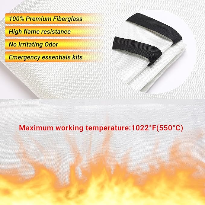 Heavy-Duty Emergency Fire Blanket, 1 Pack – Fireproof Fiberglass Blanket for Kitchen, Home, Grill, Fireplace, Camping, Heat Shield, Grease Fires, Emergency Fire Suppression