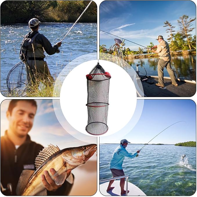 Fish Basket – 25x30cm/25x60cm/25x90cm Nylon, Portable Net Pen, Live Catch System | Perfect for Bank Fishing Activities, Boat Side Storage, Bait Preservation Needs, Outdoor Sports Gear