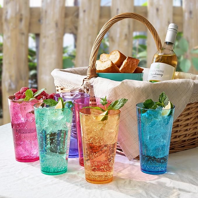 Khen Classic Plastic Reusable Drinking Glasses (Set of 6) Restaurant Cups Style 20 oz Acrylic Unbreakable Water Tumbler, Juice, Wine Cups | BPA-Free | Top-Rack Dishwasher Safe, Tritan Shatterproof