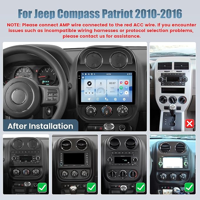 4+128G Radio for Jeep Compass Patriot 2010-2016, 10.1" Touch Screen Radio Kit with Wireless CarPlay/Android Auto, 5GHz WiFi, Bluetooth 5.0, EQ, GPS Navigation, 1280 * 720, Backup Camera