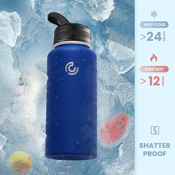 COKTIK 32oz Sports Water Bottle, Stainless Steel Water Bottle for Insulated, Reusable Travel Bottle, With Straw, With Handle Grip for Easy Carrying, Suitable for Cycling, Outdoor Vacations(Cobalt)