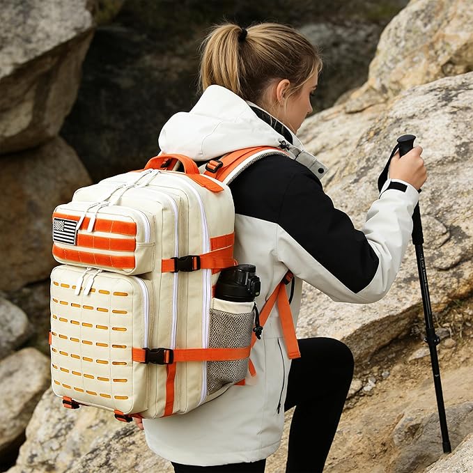 Military Tactical Backpack 45L/25L 3 Day Assault Pack Molle Daypack Hiking Backpack for Men and Women (Beige-Yellow, 45L)