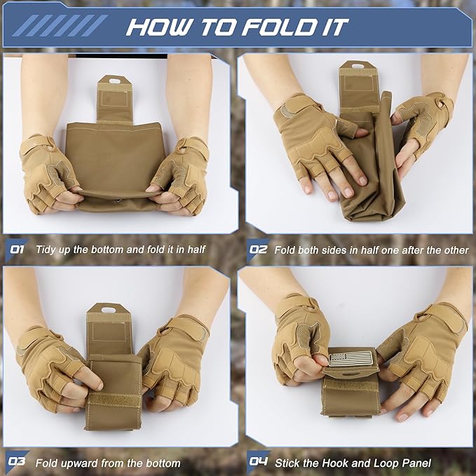 Tactical Dump Pouch for Battle Belt & MOLLE Systems | Foldable Mag Pouch with Drawstring Closure | for Hunting, Duty, Paintball | Includes Flag Patch