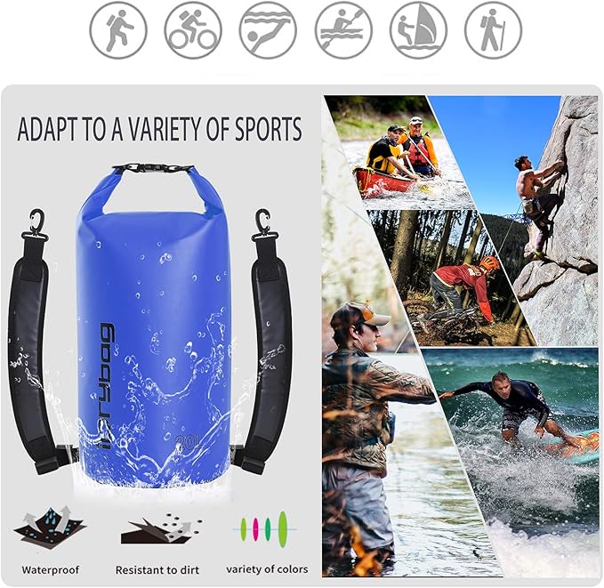 IDRYBAG Dry Bag for Kayaking Waterproof 2L/5L/10L/15L/20L, Small Dry Sack Waterproof Bag for Boating