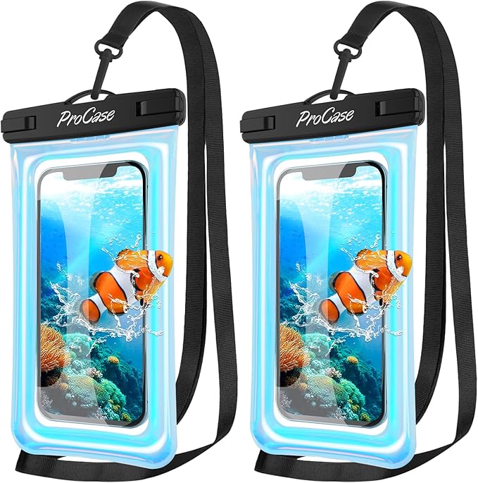 ProCase 2 Pack Floating Waterproof Phone Pouch IPX8, Universal Dry Bag Fits iPhone 17/16/15/14/13 Series, Galaxy S24/S23/S22, Pixel 8/7 (Up to 7”), Touchscreen, Underwater & Snow Protection -Sparkle