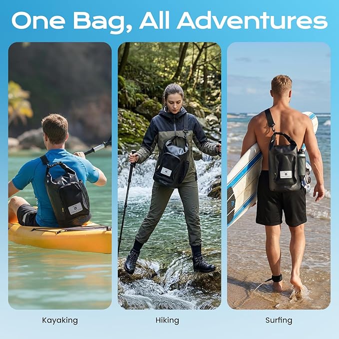Rynapac 10L Waterproof Dry Bag with Bottle Holder & Mesh Pocket, 500D PVC Tarpaulin Roll Top Dry Sack with Inner Waterproof Adsorption Film, Dry Storage Bag for Kayaking, Boating, Beach, Camping