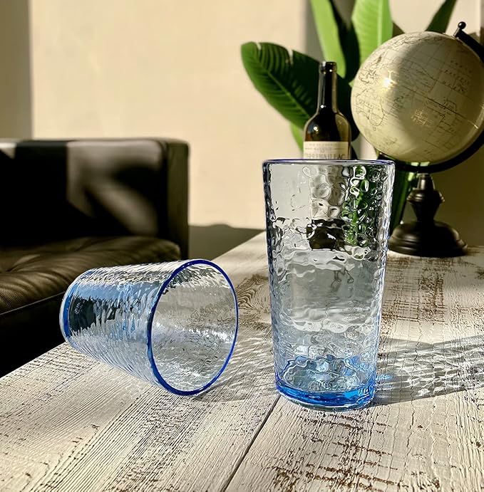 KLIFA- NICE- 14.7 & 20 ounce, Set of 8, Acrylic Tumbler & Highball Drinking Glasses Cups, BPA-Free, Stackable Plastic Drinkware, Dishwasher Safe, Blue