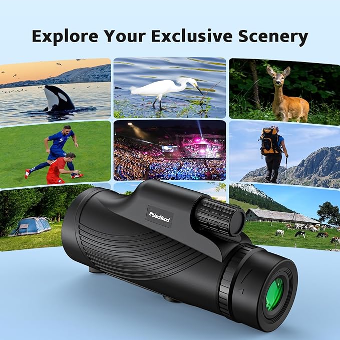 Monocular Telescope, 10x42 Monoculars for Adults, Usogood Compact Portable Waterproof Monocular with Hand Strap, Lightweight Handheld Pocket Telescope for Bird Watching
